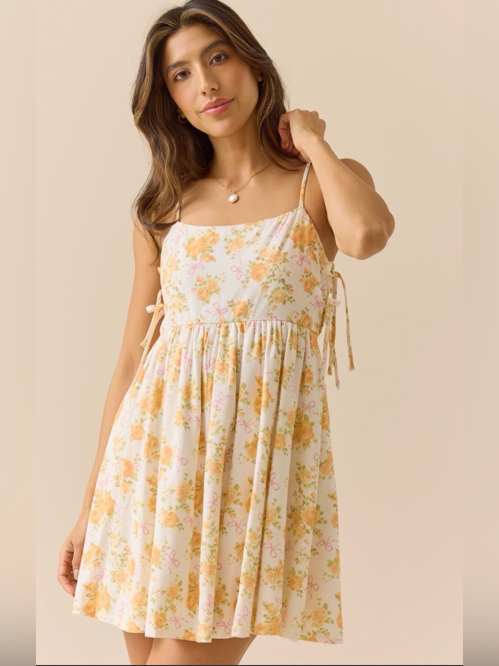 Altar'd State Cream Floral Tie-Shoulder Sundress